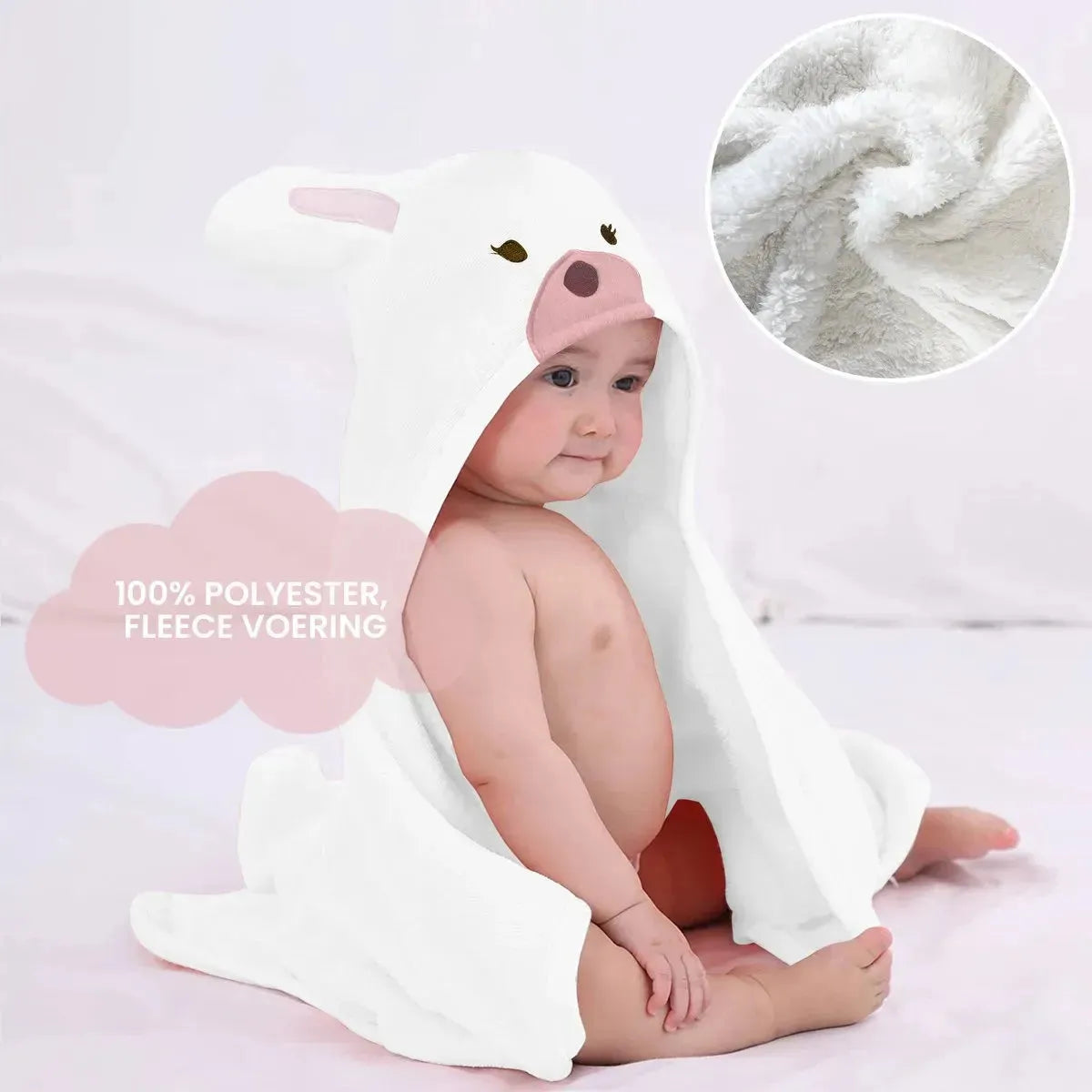 Konijn Roze Multifunctionele Baby Fleece deken met capuchon – Wikkeldeken – Deken 75x100 cm