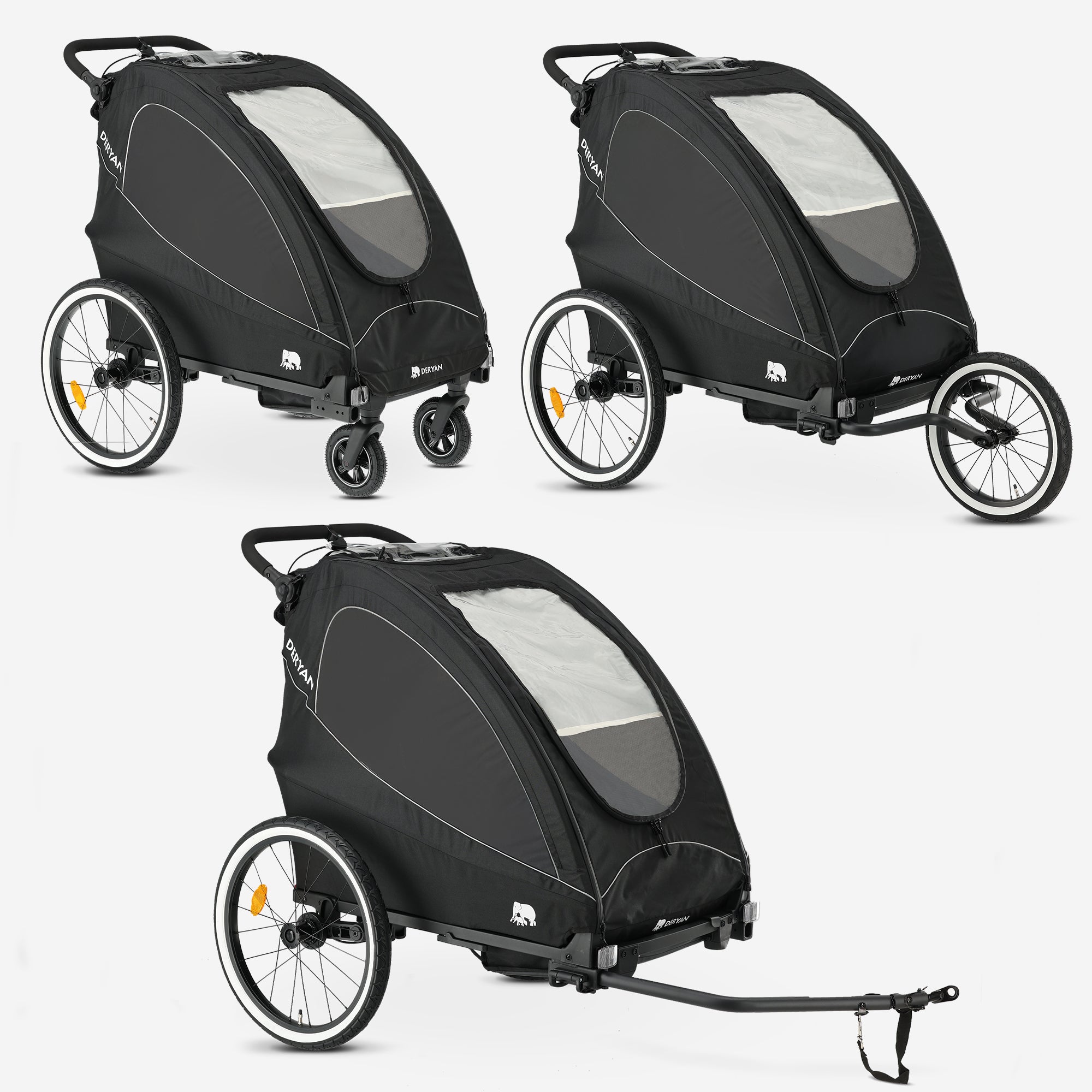 Fahrradanhänger - Kinderwagen - Laufkinderwagen Schwarz