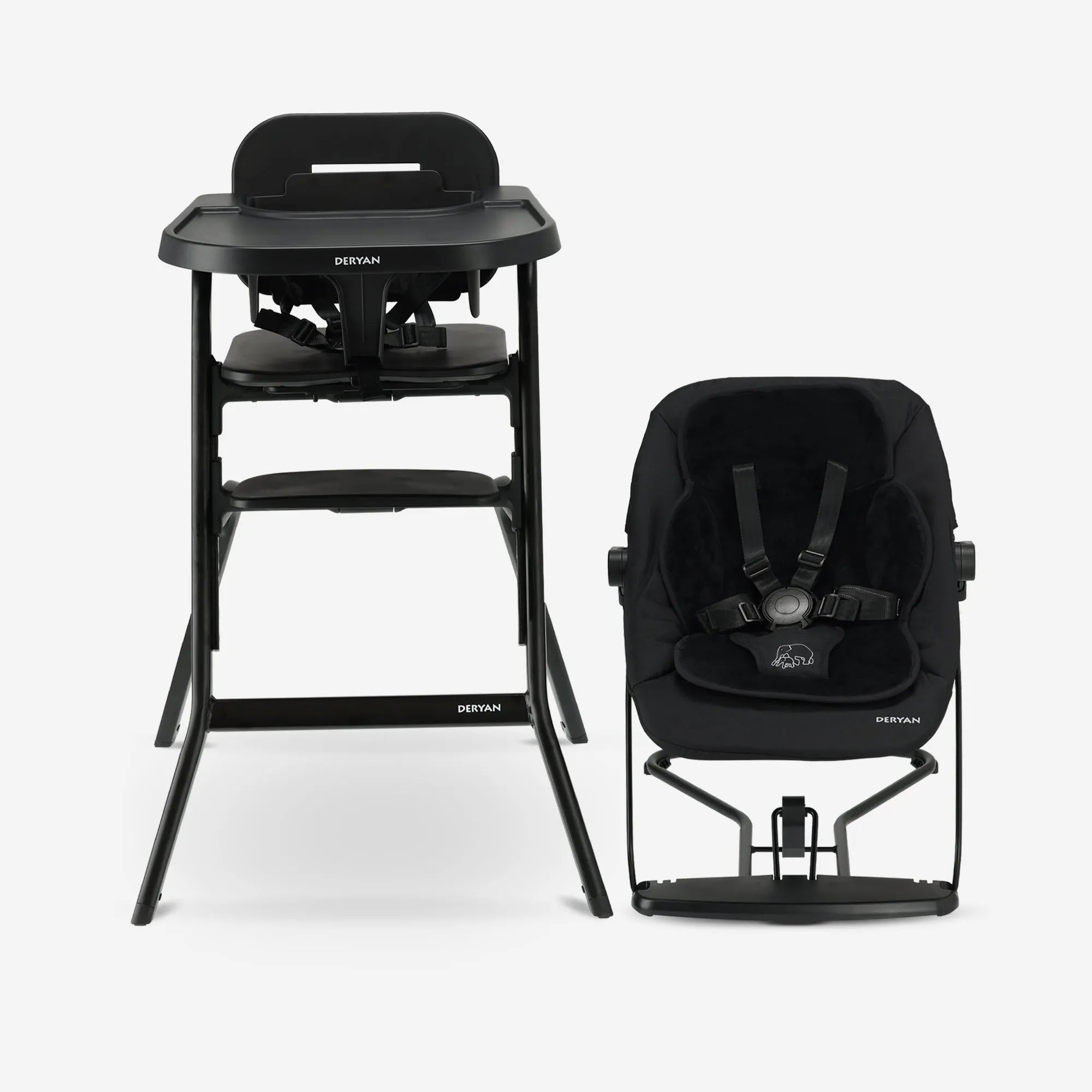 Curve High Chair Set Complete - Includes bouncer & insert cushion - Black