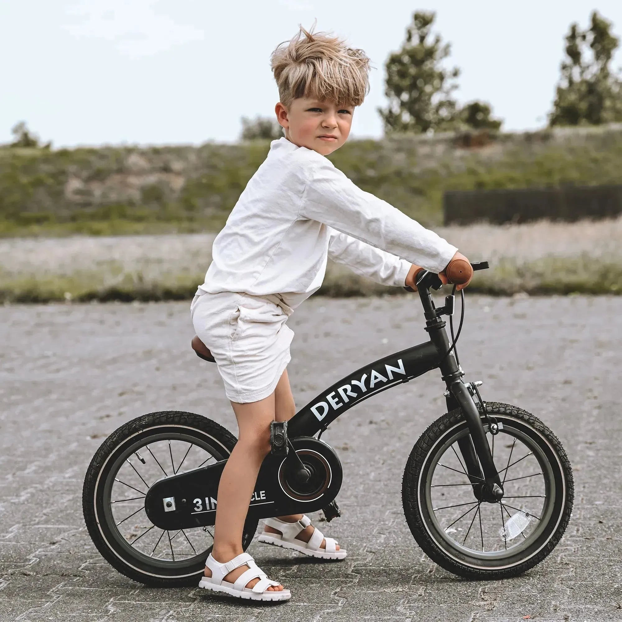 Luxe Kinderfiets 12 inch - 3 in 1 - loopfiets Zwart