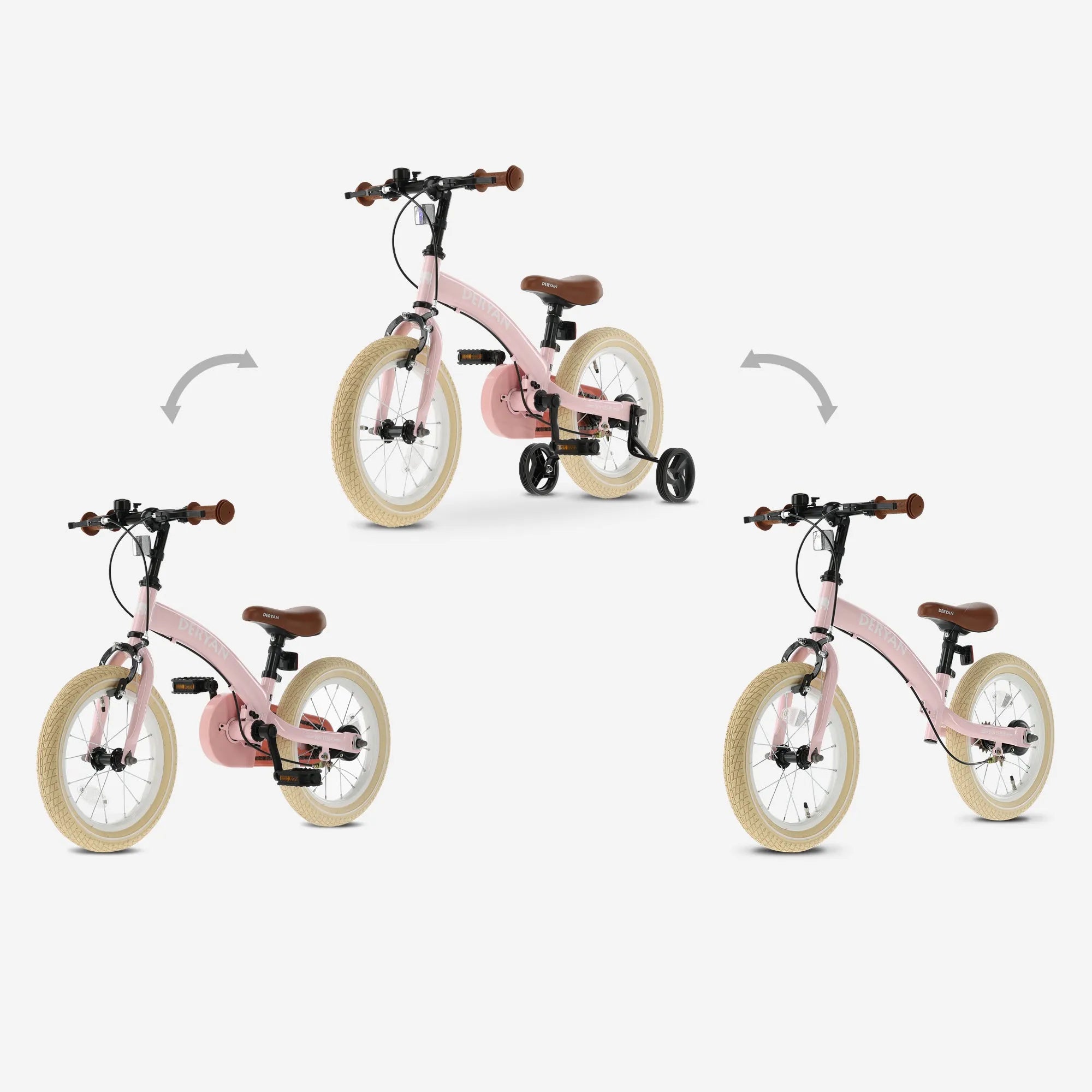 Luxe Kinderfiets 14 inch - 3 in 1 - loopfiets - Roze