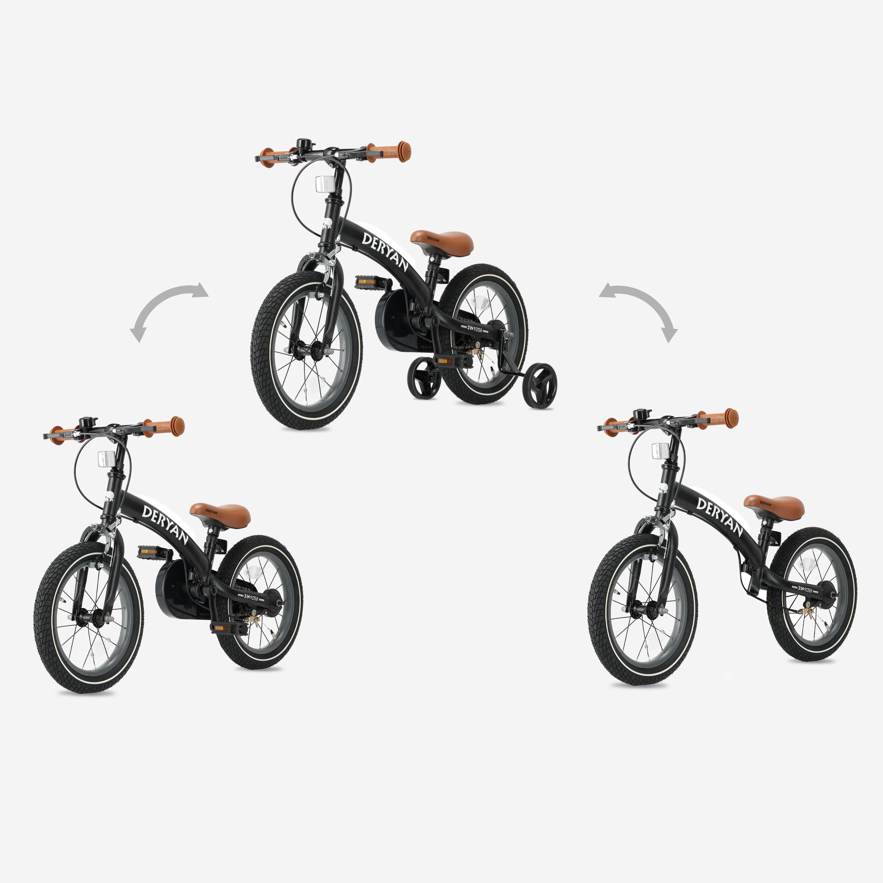 Vélo de luxe pour enfants 12 pouces - 3 en 1 - vélo d'équilibre Noir