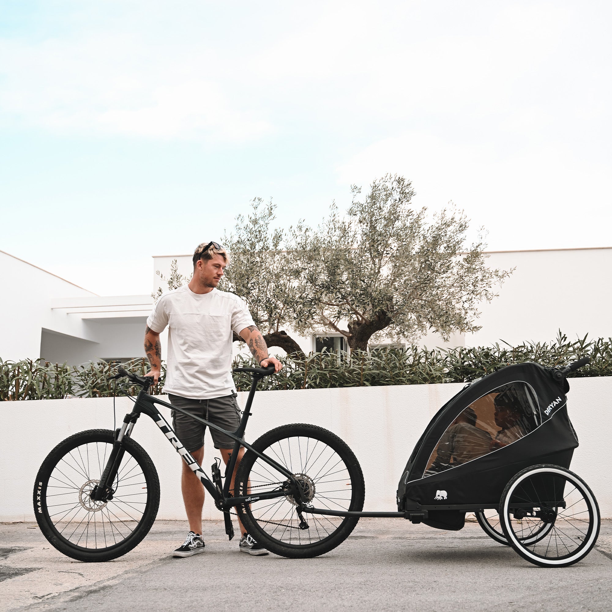 Atrelado de bicicleta - Carrinho de bebé - Carrinho de corrida Preto